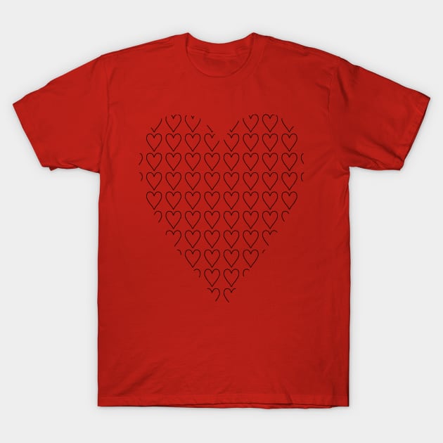 Black Heart Line Full of Love Hearts for Valentines Day T-Shirt by ellenhenryart